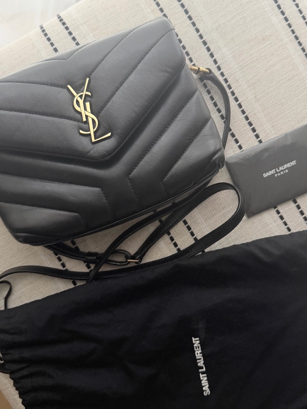Saint Laurent (YSL) Loulou Toy Leather Crossbody Bag (Authentic) Black/Gold